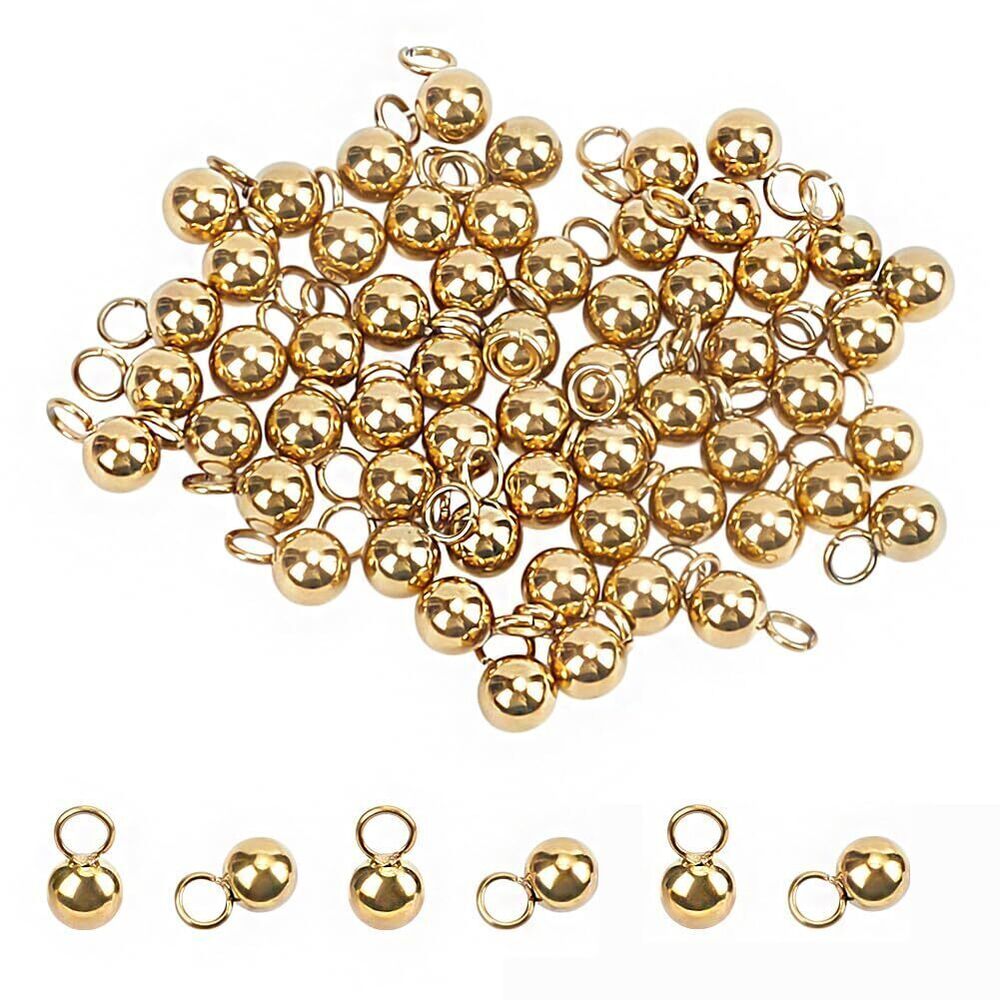 4843 60Pcs Stainless Steel Ball Charm 18K Gold Plated Small Ball Charms